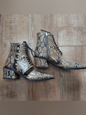 Free People Charlotte Corset Snakeskin Cowgirl Western Square Heel Cutout Boots